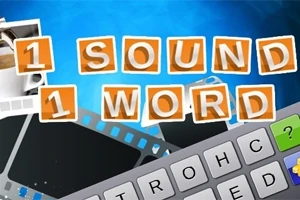 Narancssárga betűkkel írt 1 SOUND 1 WORD szöveg, fotófilm és billentyűzet részleteivel kiegészítve