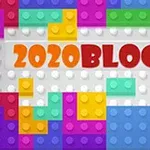 Színes, egymásra illeszkedő blokkok alkotnak mintát, középen a 2020 Blocks felirattal