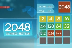 Kék háttér előtt látható egy négyzetekből álló rács több színes számmal, valamint a 2048 Classic Edition felirat