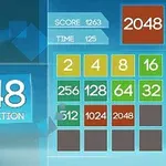 Kék háttér előtt látható egy négyzetekből álló rács több színes számmal, valamint a 2048 Classic Edition felirat