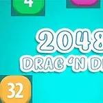 Kék háttér előtt különböző színű és számú blokkok, középen a 2048 Drag n Drop felirattal