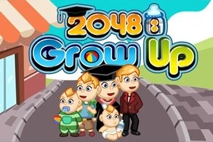 Rajzfilmstílusban készült illusztráció négy különböző korú karakterrel, színes 2048 Grow Up felirattal