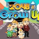 Rajzfilmstílusban készült illusztráció négy különböző korú karakterrel, színes 2048 Grow Up felirattal