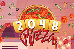 Színes pizzás grafika 2048-as felirattal, paradicsomokkal, paprikával és sajttal