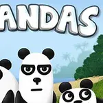 Három rajzfilm panda egy tengerparti háttér előtt, a közelben egy hajóval