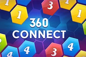 Színes hatszögletű csempék számozással és a 360 Connect felirat középen kék háttérrel