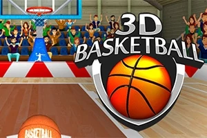 3D kosárlabdapálya nézőkkel a háttérben és egy kosárlabda a kép előterében