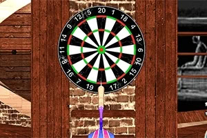 Darts-tábla egy falra szerelve, háttérben téglafallal és fahatású burkolattal