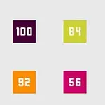 Hat színes négyzet különböző számokkal: 100, 84, 76, 92, 56, 96