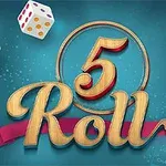 Dobókockák és a 5 Roll felirat egy kék háttér előtt