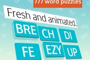 Betűkkel és szavakkal teli kék négyzetek, felettük „Fresh and animated” felirat, háttérben világos színű mintázat