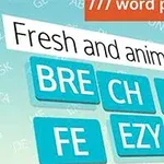 Betűkkel és szavakkal teli kék négyzetek, felettük „Fresh and animated” felirat, háttérben világos színű mintázat