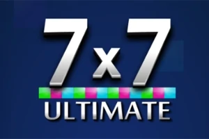 Fémes hatású 7x7 Ultimate felirat színes négyzetekkel egy sötét háttéren