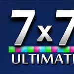 Fémes hatású 7x7 Ultimate felirat színes négyzetekkel egy sötét háttéren