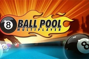 Biliárdgolyók, lángszerű háttérrel és a 8 Ball Pool felirattal