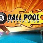 Biliárdgolyók, lángszerű háttérrel és a 8 Ball Pool felirattal