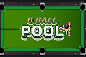 Zöld biliárdasztal felett „8 BALL POOL” felirat, amely mellett színes biliárdgolyók láthatók