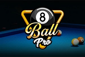 Egy biliárdasztalon lévő golyók, középen a 8 Ball Pro grafika