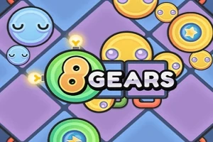Színes, kerek formák egy rácsos háttér előtt, középen 8 GEARS felirattal