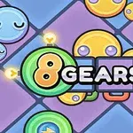 Színes, kerek formák egy rácsos háttér előtt, középen 8 GEARS felirattal