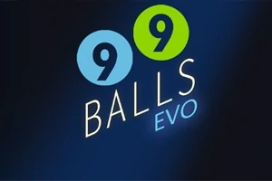 Kék és zöld körökben elhelyezett számok „99” a „BALLS EVO” szöveg felett sötét háttéren