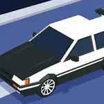 Egy stilizált, fehér sportautó fekete motorháztetővel és hátsó szárnnyal, diagonálisan egy sötétkék úton ábrázolva