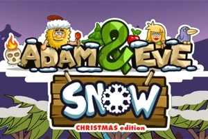 Két rajzfilmszerű figura, egy férfi és egy nő, karácsonyi díszletek között, a Snow Christmas edition felirat alatt