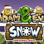 Két rajzfilmszerű figura, egy férfi és egy nő, karácsonyi díszletek között, a Snow Christmas edition felirat alatt