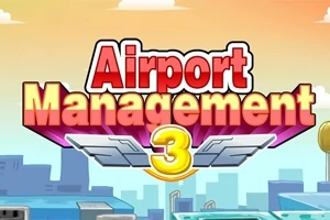 Színes Airport Management 3 felirat egy modern város látképe előtt