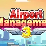 Színes Airport Management 3 felirat egy modern város látképe előtt