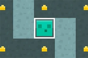 Zöld négyzet pixel grafika kék háttérrel és sárga elemekkel körülvéve