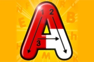 Nagy A betű piros és fehér színekkel, nyilakkal és számokkal jelölve, sárga háttérrel