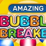 Színes buborékokkal körülvett Amazing Bubble Breaker felirat sárga háttéren