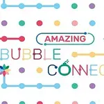 Színes pöttyök és vonalak mintája a háttérben, Amazing Bubble Connect felirattal különböző színekben