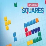 Színes négyzetek mozgalmas elrendezése kék háttéren Amazing Squares felirattal