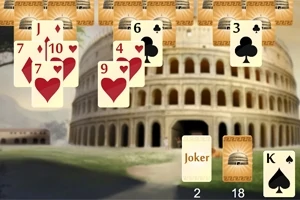 Kártyalapok lebegnek a római Colosseum háttér előtt