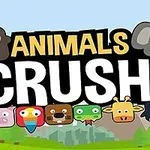 Állatfigurák, mint például elefánt, majom, malac és zsiráf, színes háttérrel és a Animals Crush!