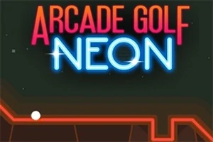 Neon színekkel megvilágított Arcade Golf Neon felirat egy sötét háttér előtt, alatta golyó és vörös vonalas pálya