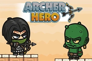 Rajzfilmszerű karakterek közötti párbaj íjjal és nyíllal, háttérben egy Archer Hero felirattal