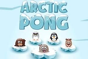 Rajzolt állatok, például fóka, bagoly, pingvin, hód, és rénszarvas, ülnek jégtáblákon, a háttérben nagy ARCTIC PONG felirattal