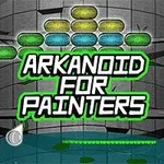 Színes téglalapokkal és ARKANOID FOR PAINTERS szöveggel ellátott grafikus kép szürke háttér előtt