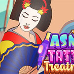 Egy rajzolt nő kimonóban, legyezővel a kezében, mellette színes címfelirat