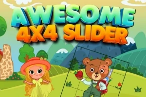 Mesebeli táj háttérrel, egy kislány kalapban és egy maci áll puzzle darabokkal
