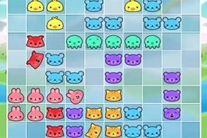 Színes állatokkal és formákkal teli rácsokból álló puzzle játék