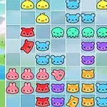 Színes állatokkal és formákkal teli rácsokból álló puzzle játék