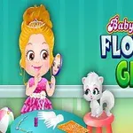 Egy mosolygós kislány rózsaszín ruhában tükröt tart, mellette egy fehér cica ül, zöld-sárga háttér előtt