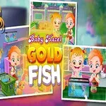 Egy rajzfilmfigura boldogan tart fényképezőgépet, körülötte három kisebb kép egy akváriummal és aranyhallal