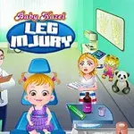 Gyermek orvosi rendelő szobája, ahol egy kislány ül a székben sérült lábbal, orvos és nővér segít neki, körülöttük orvosi eszközök és játékok