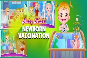 Baba Hazel mosolyog a kiságy felett, több kép keretezi a jelenetet, újszülött környezetben