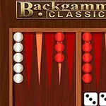 Backgammon tábla vörös és fehér bábokkal, két dobókockával